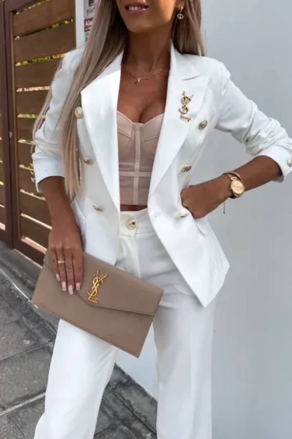 Gold Button Double Breasted Blazer