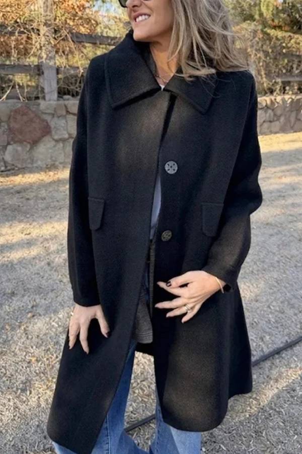 Women's Lapel Single Breasted Mid-Length Wool Blend Coat