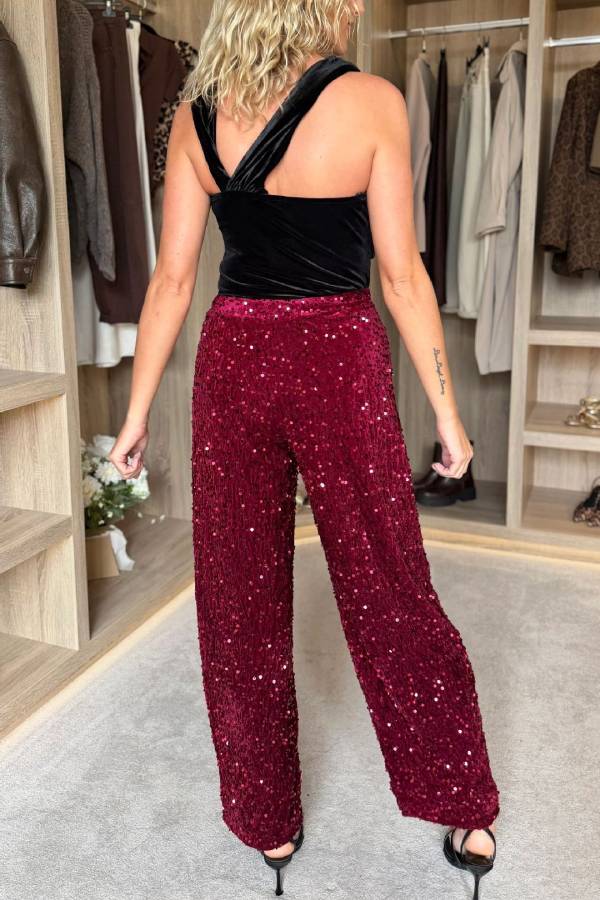 High Waist Sequin Straight Trousers