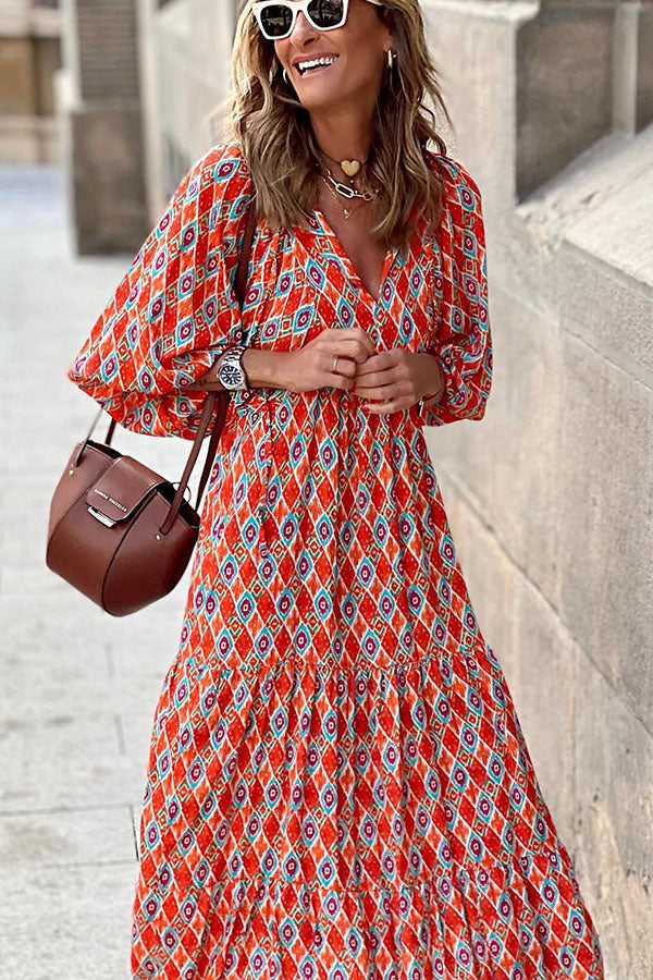 Puff Sleeve Tiered Midi Dress