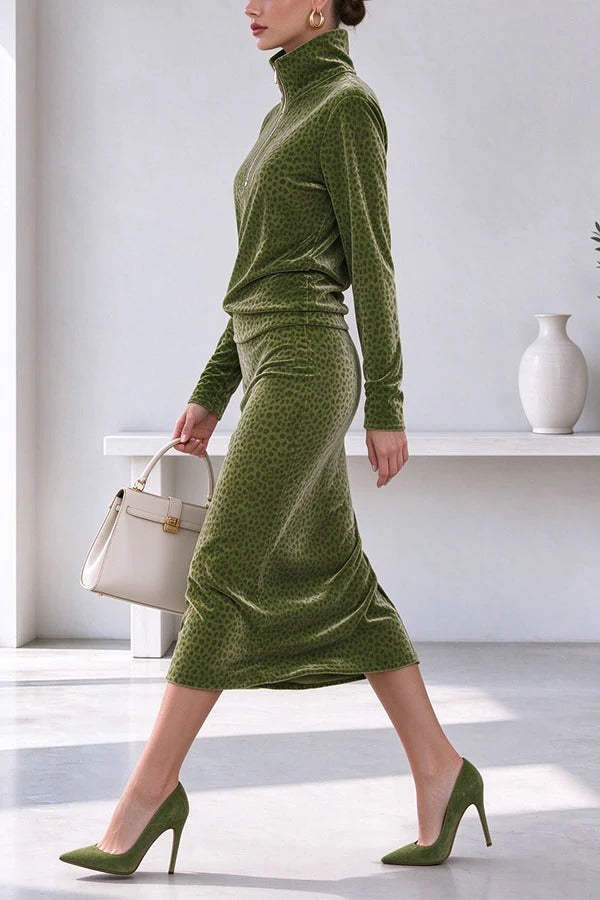 Elegant Slim-Fit Velvet Two-Piece Dress Set