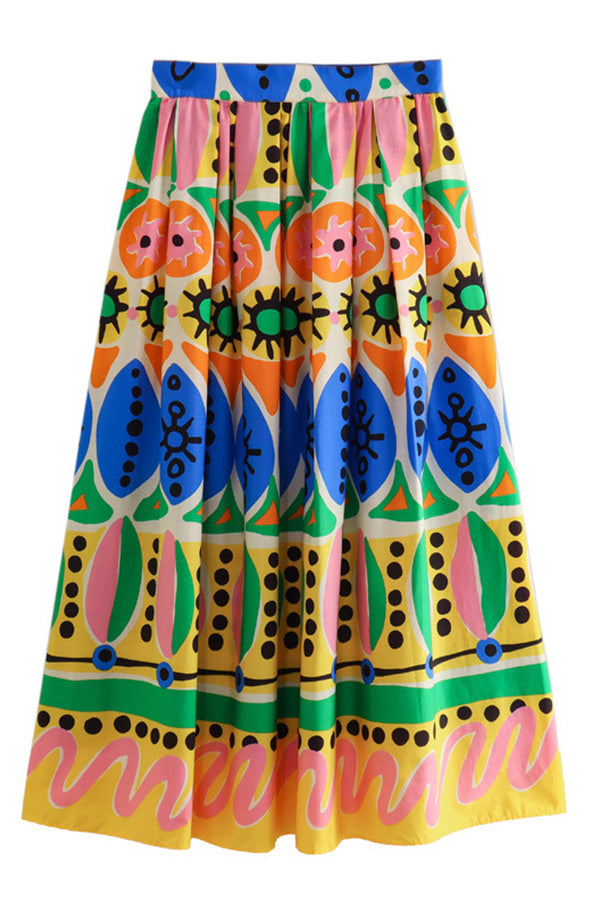 Printed halter neck cropped tank top and skirt set