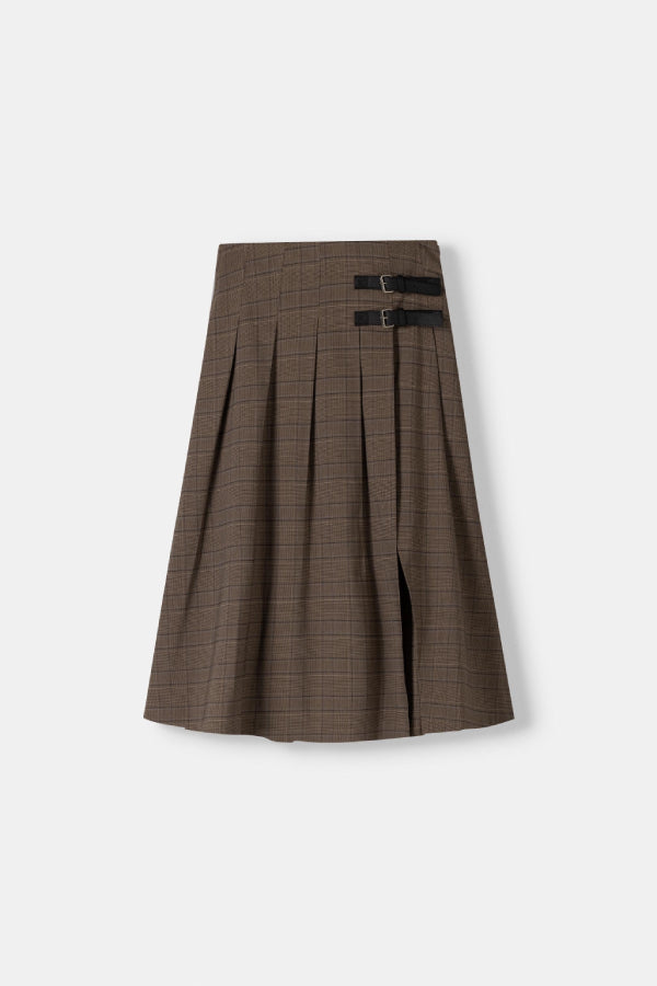 Box Pleat Midi Skirt with A Belt Detail