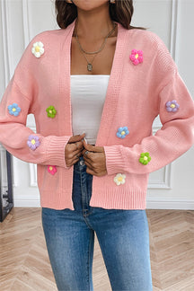 Peach Pink Hand Hook Flower Knitted Cardigan