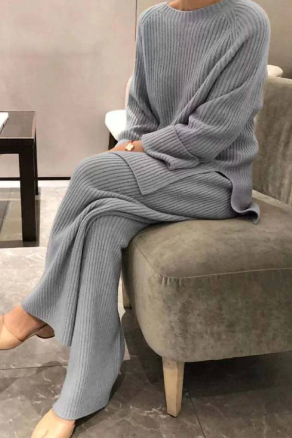 Fashion Rib Knitted Striped Suits