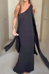 Asymmetric Solid Color Sleeveless One-Shoulder Maxi Dresses