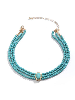 Short Faux Pearl and Turquoise Bead Necklace