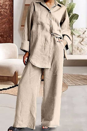 9-sleeved shirt loose pants two-piece set