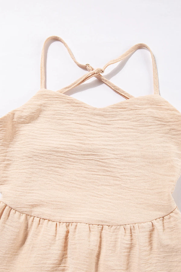 Oatmeal Crossover Backless Bodice Tiered Maxi Dress