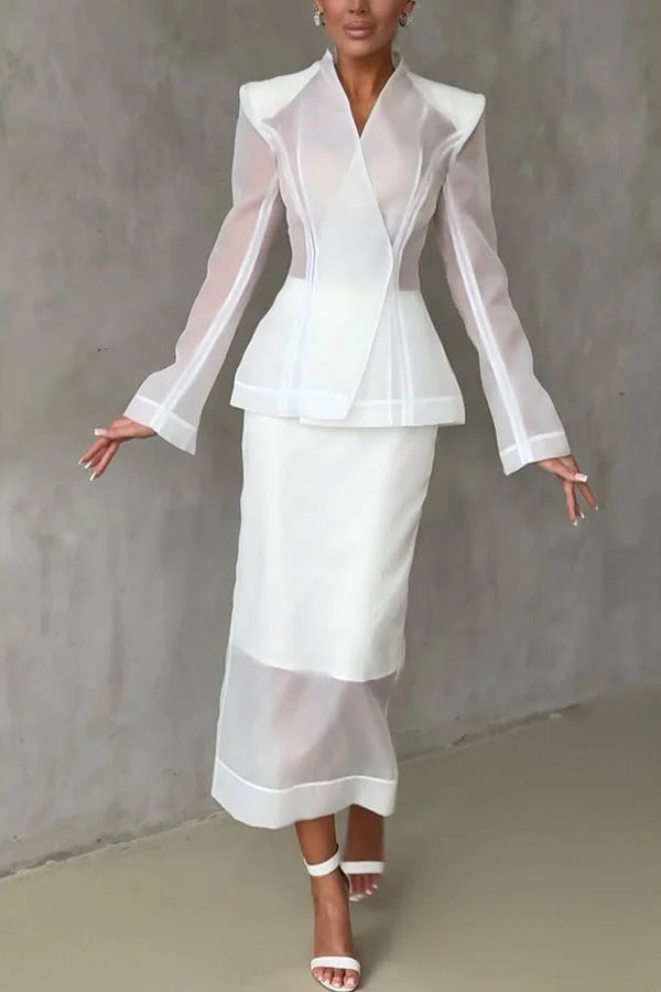 Perfectly Shaped Organza High Rise Side Zipper Pencil Midi Skirt