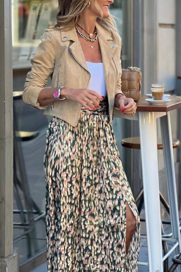Morandi leopard print slit maxi skirt