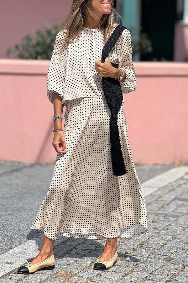 Polka dot cropped sleeve fashion top and skirt two-piece set