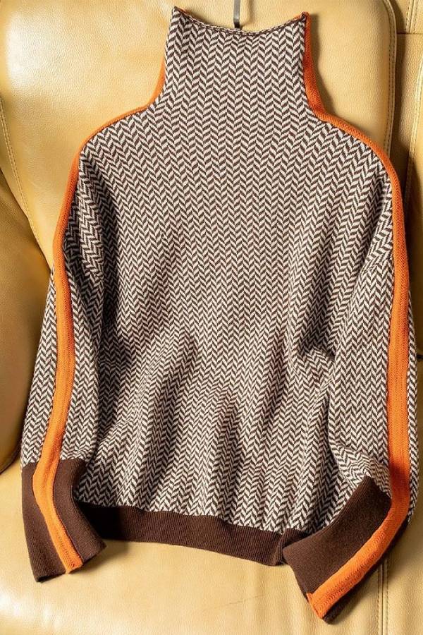 Chic High-Neck Patterned Jumper