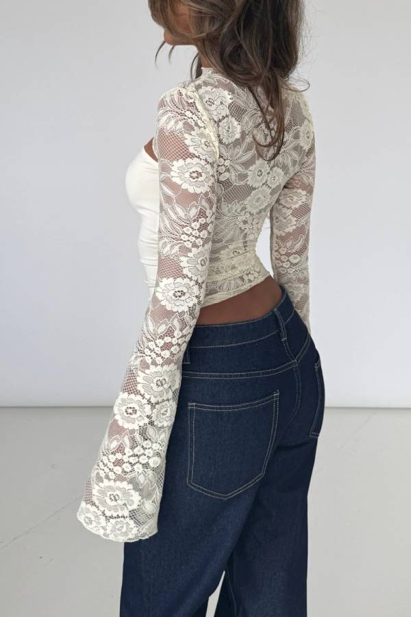 Lace Flare Sleeve Shrug & Tube Top Two‑Piece Top