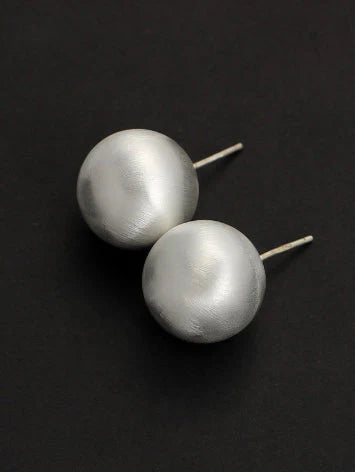 Heavy Brushed Round Silver Earrings