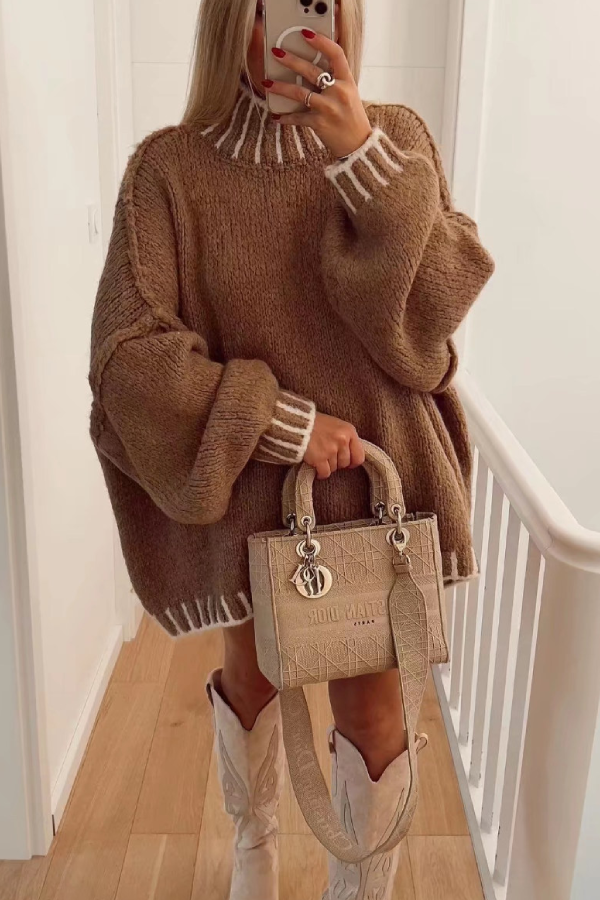 Loose and Slim Soft Long-sleeved Stitched Knit Sweater