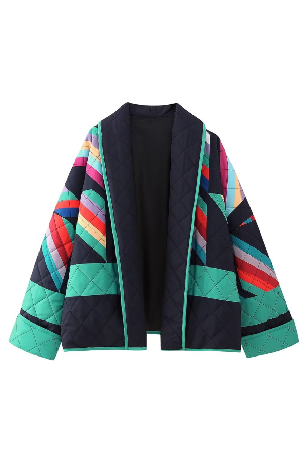 Fashion Printed Patchwork Cotton Cardigan Jacket