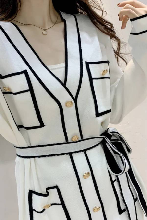 Elegant Color Contrast Two-piece Sweater Suit