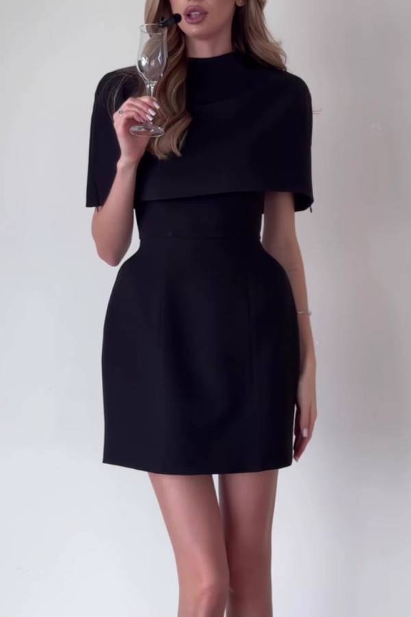 Cape Two‑Piece Mini Evening Dress