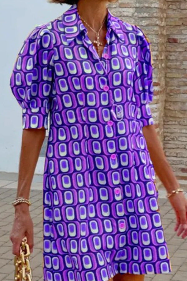 Fashion casual plaid print half-sleeved shirt dress