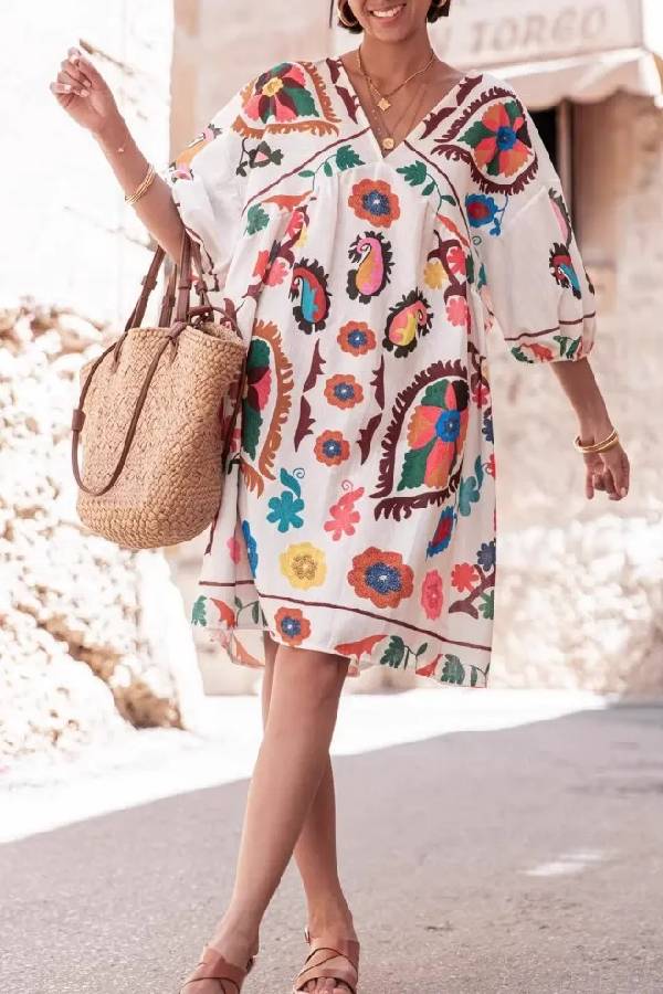 Loose Plus Size Women's Short Sleeve Mini Dress