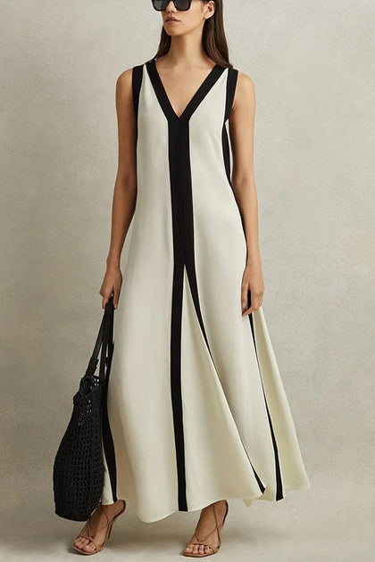 Elegant Piano Keys Reversible Style Colorblock A-line Maxi Dress ...