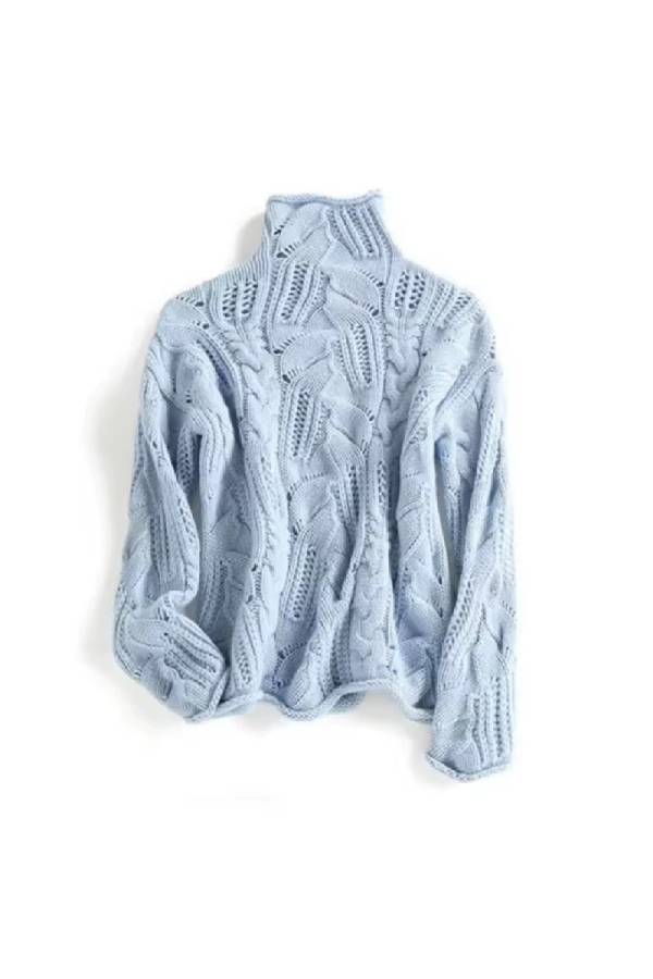 Mock Neck Hollow‑Out Cable Knit Sweater