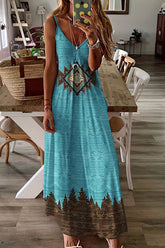 Forever Thing Hippie Ethnic Print Stretch Maxi Dress