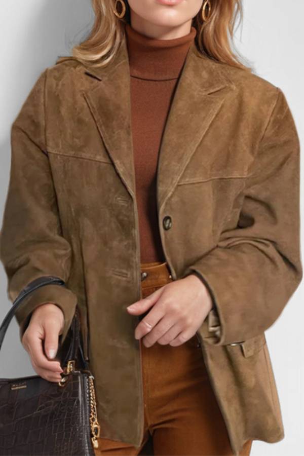 Vintage Faux‑Suede Oversized Blazer Jacket