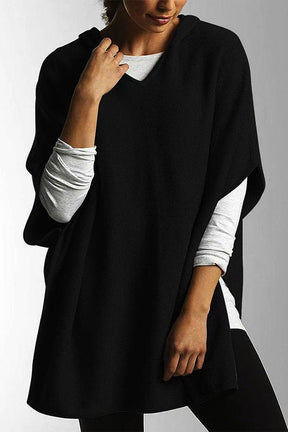 Casual Simplicity Solid Slit Hooded Collar Tops