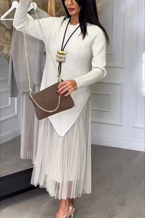 Jensine Ribbed Knit Long Sleeve Irregular Hem Loose Sweater