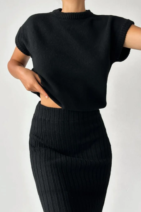 Sleeveless Vest + Knitted Skirt Two-piece Set