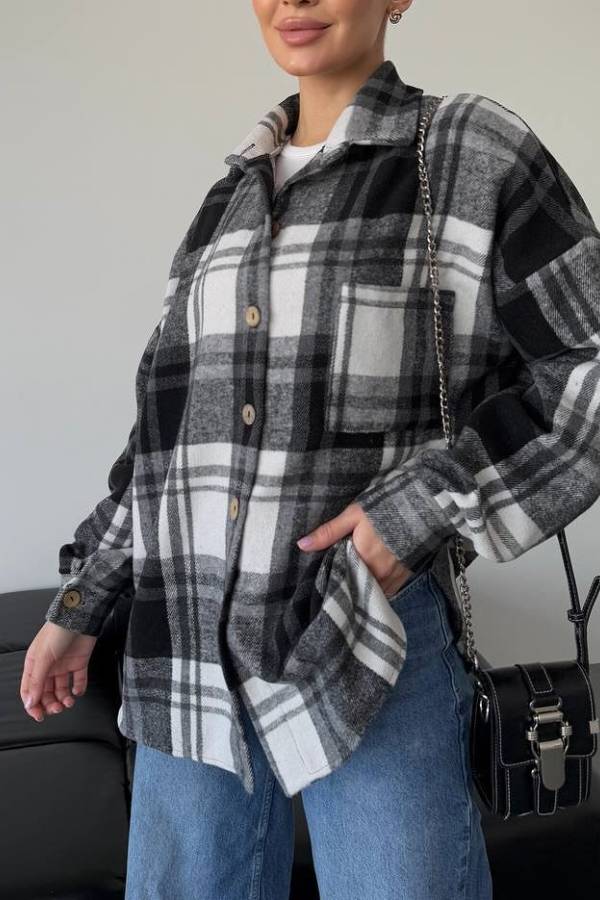 Vintage Plaid Oversized Flannel Shirt Jacket