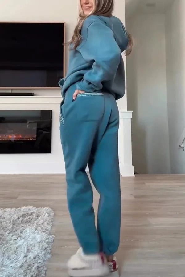 Tasman Braid Trim Kangaroo Pocket Hooded Sweatshirt and Elastic Waist Jogger Pants Set