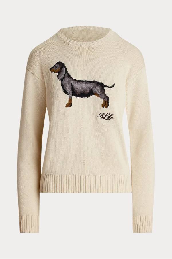Vintage Dachshund Jacquard Crew Neck Knit Sweater