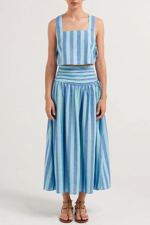 Lace-up Tank and Ruched Waist Midi Skirt Set
