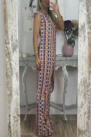 Retro Print Casual Split Top Two-Piece Set