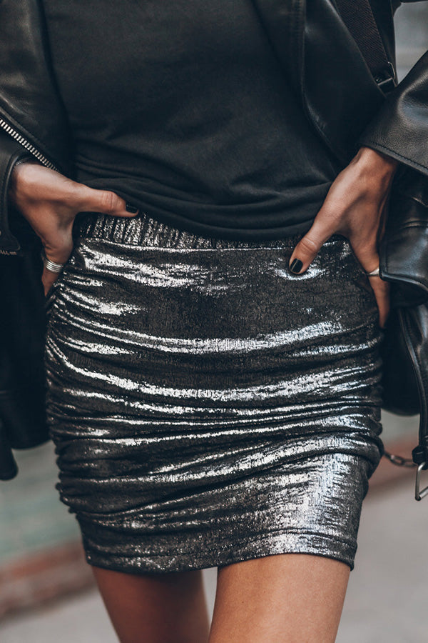 The Perfect Match Glitter Fabric Ruched Elastic Waist Mini Skirt