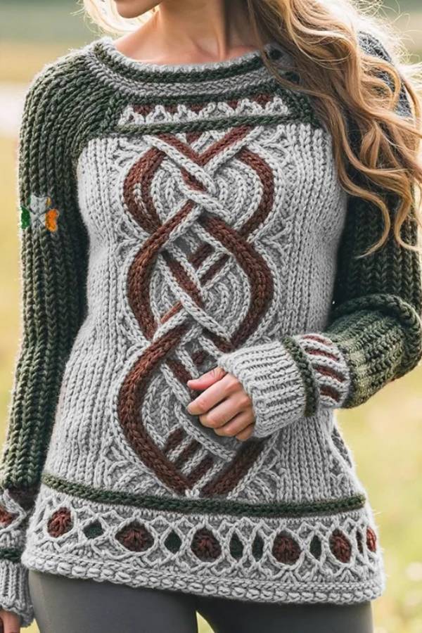 Women'S Contrast Celtic Knot Irish Shamrock Sweater