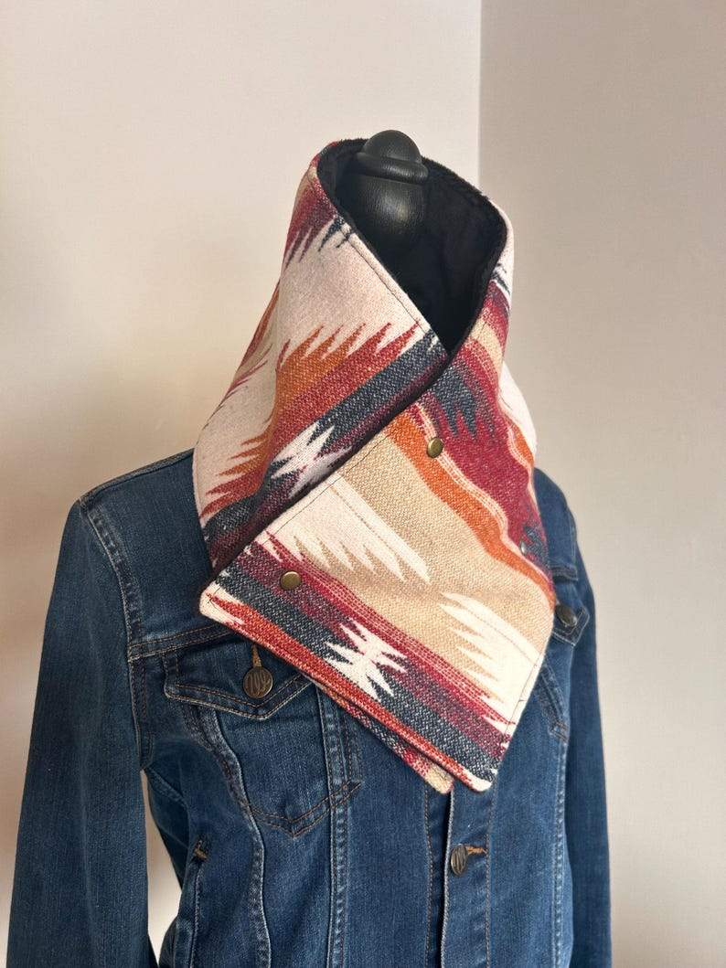 Women's Western Red Aztec Warm Neck Hood