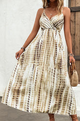 Printed V-neck With Suspenders Maxi Dress