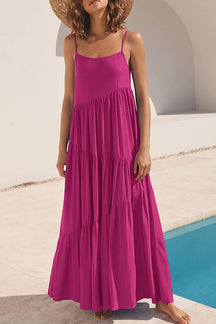 Loose solid color pleated irregular dress beach suspender dress