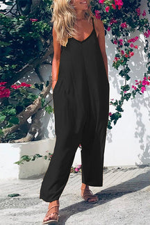 Solid Pockets Baggy Cami Jumpsuit
