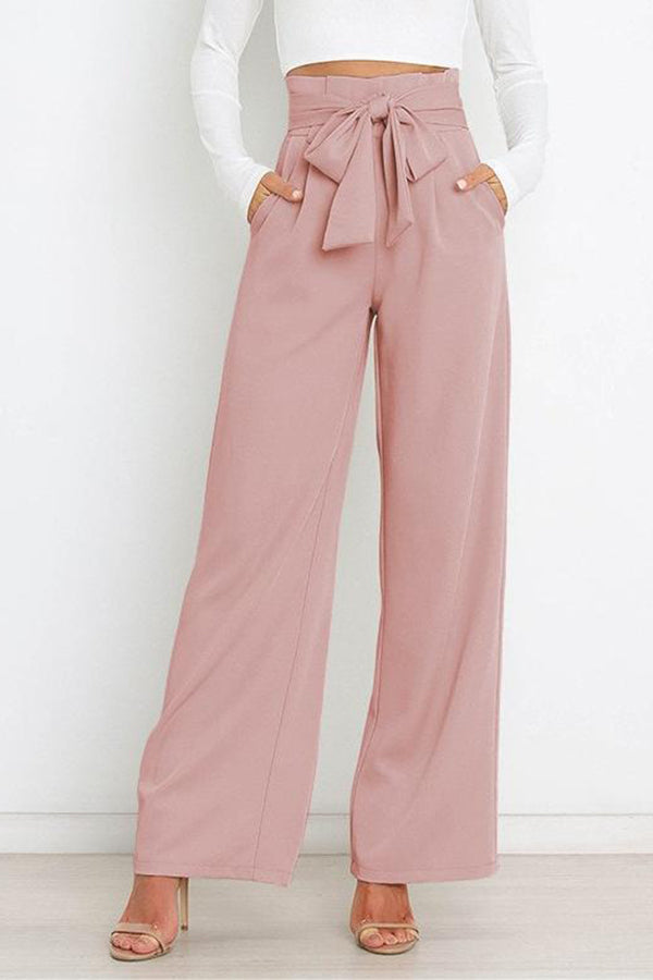 Casual fashion all-match wide-leg pants tie-up bow trousers