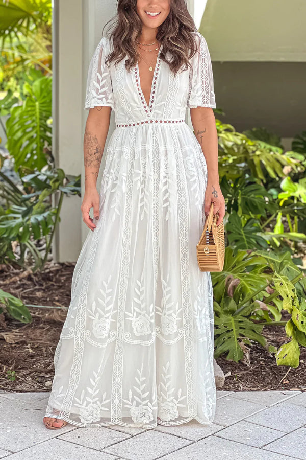 WHITE LACE EYELET MAXI DRESS