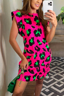 Short Sleeve Cute Mini Leopard Dress