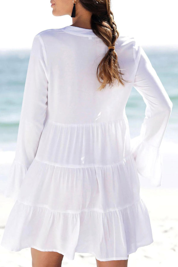 Vacation Lace Cutout Bell Sleeve Mini Dress