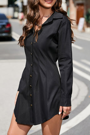 Solid Color Lapel Single Breasted Long Sleeve Dress