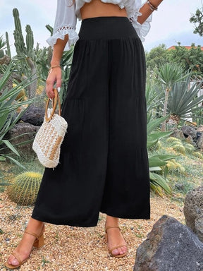 women's casual wide leg cotton and linen high waist trousers