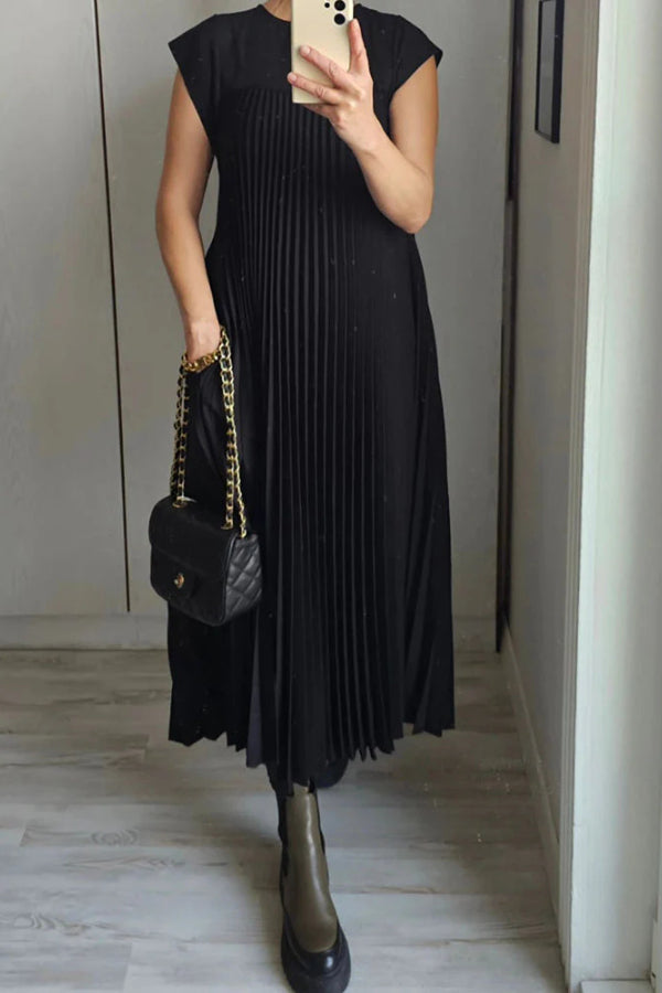 Sleeveless Pleated Simple Solid Color Dress